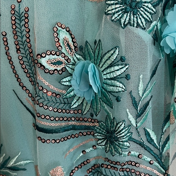 Boston Proper Turquoise Floral Embroidered Dress - Picture 2 of 6